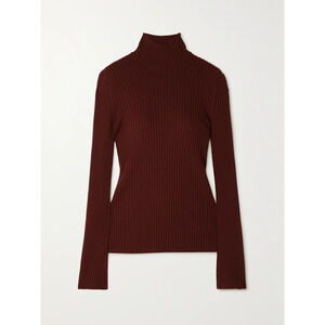 Chlo� 'Ribbed' Brown Wool Cashmere-Blend Turtleneck Sweater Size XL